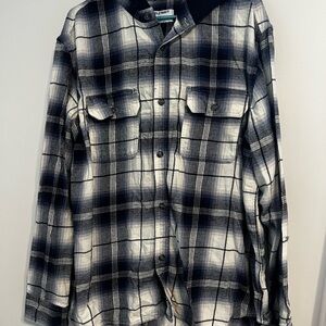 Old Navy Hooded Flannel Blue Plaid Button Down XXL